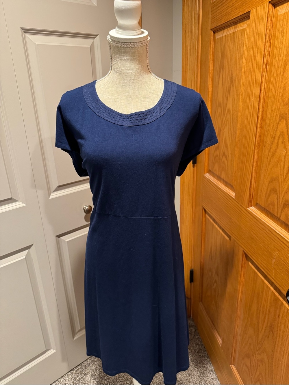 Lands' End Navy Short-Sleeve Scoop Neck Dress